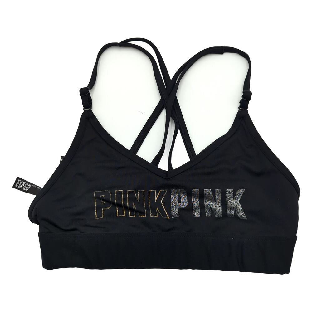 PINK Sport Strappy Sports Bra, Size Not Shown, Black/Pink